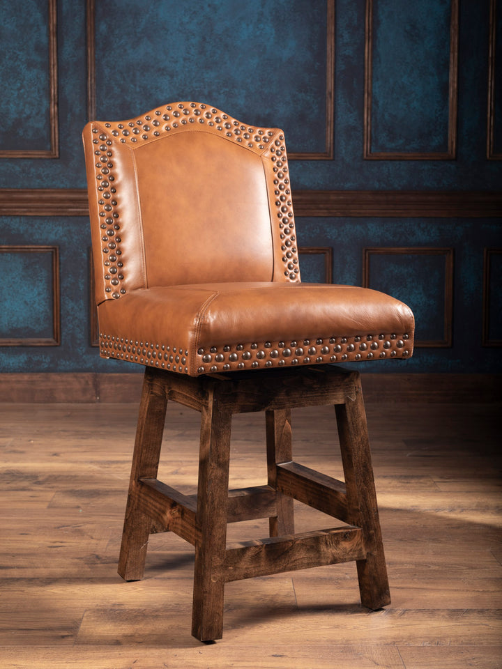 Burnished Brand Leather Bar Stool