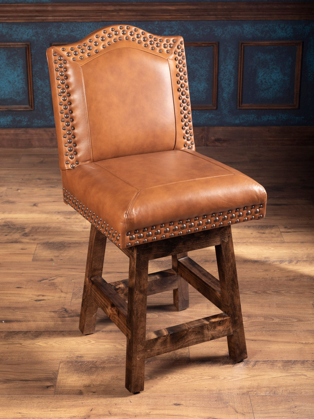 Burnished Brand Leather Bar Stool