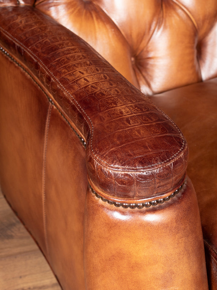 Chestnut Leather Sofa with Croc Accent