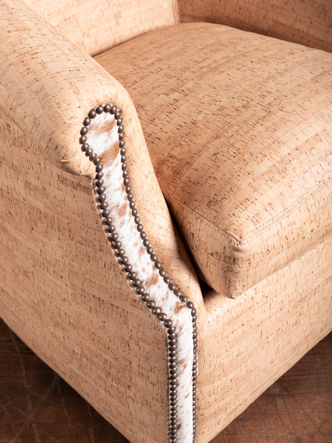 Cork Leather and Cowhide Swivel Chair