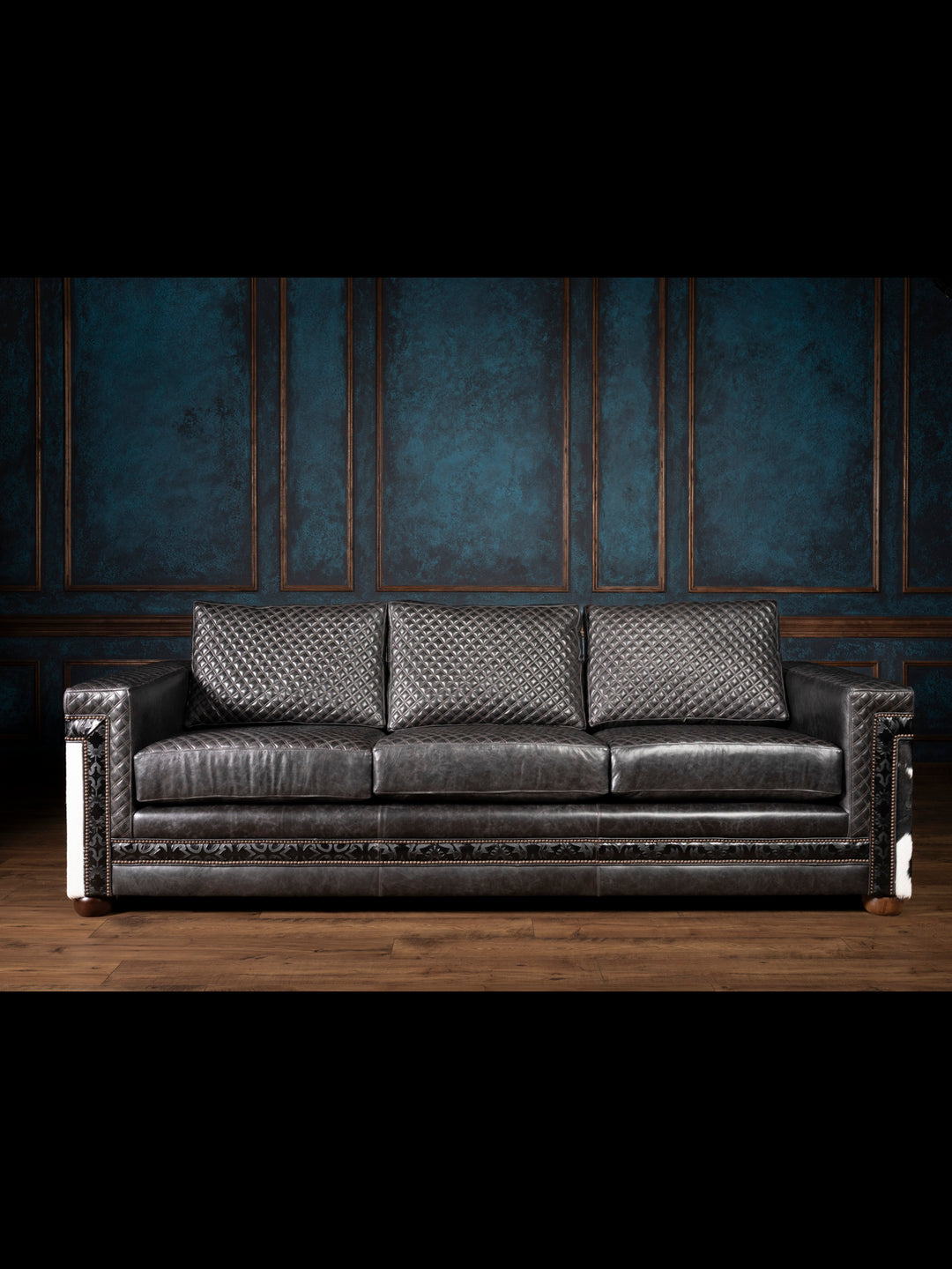 Otis Cowhide Architect Leather Sofa – front view showcasing black leather