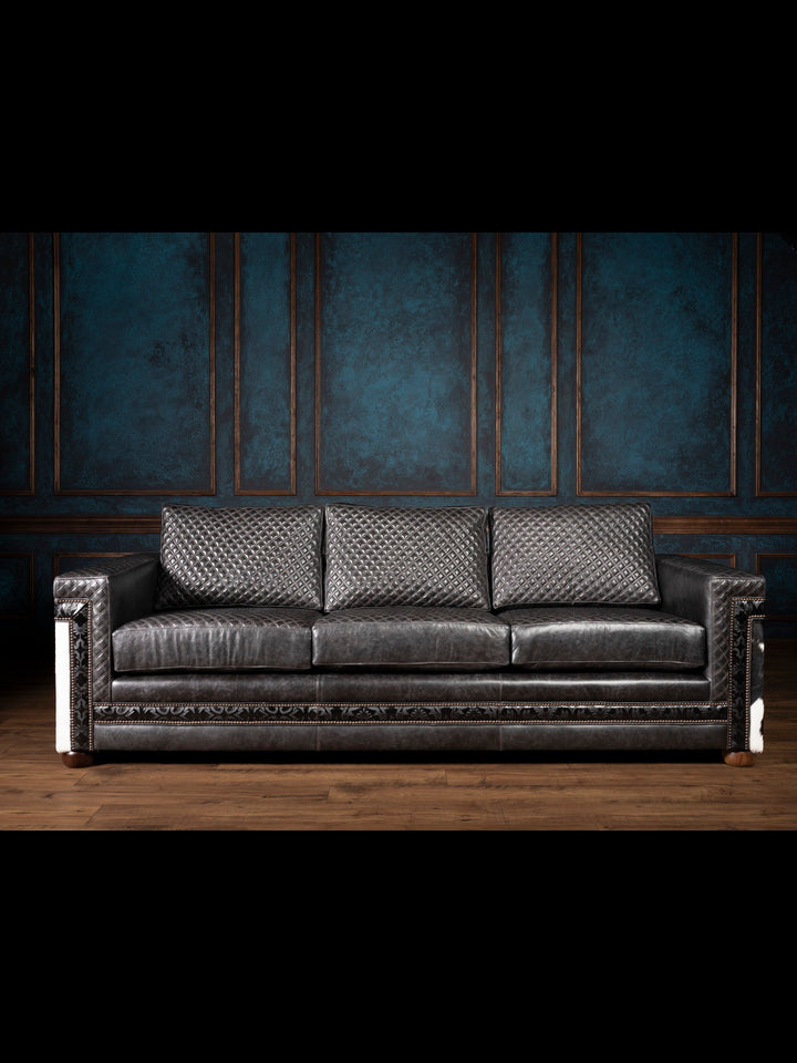 Otis Cowhide Architect Leather Sofa – front view showcasing black leather