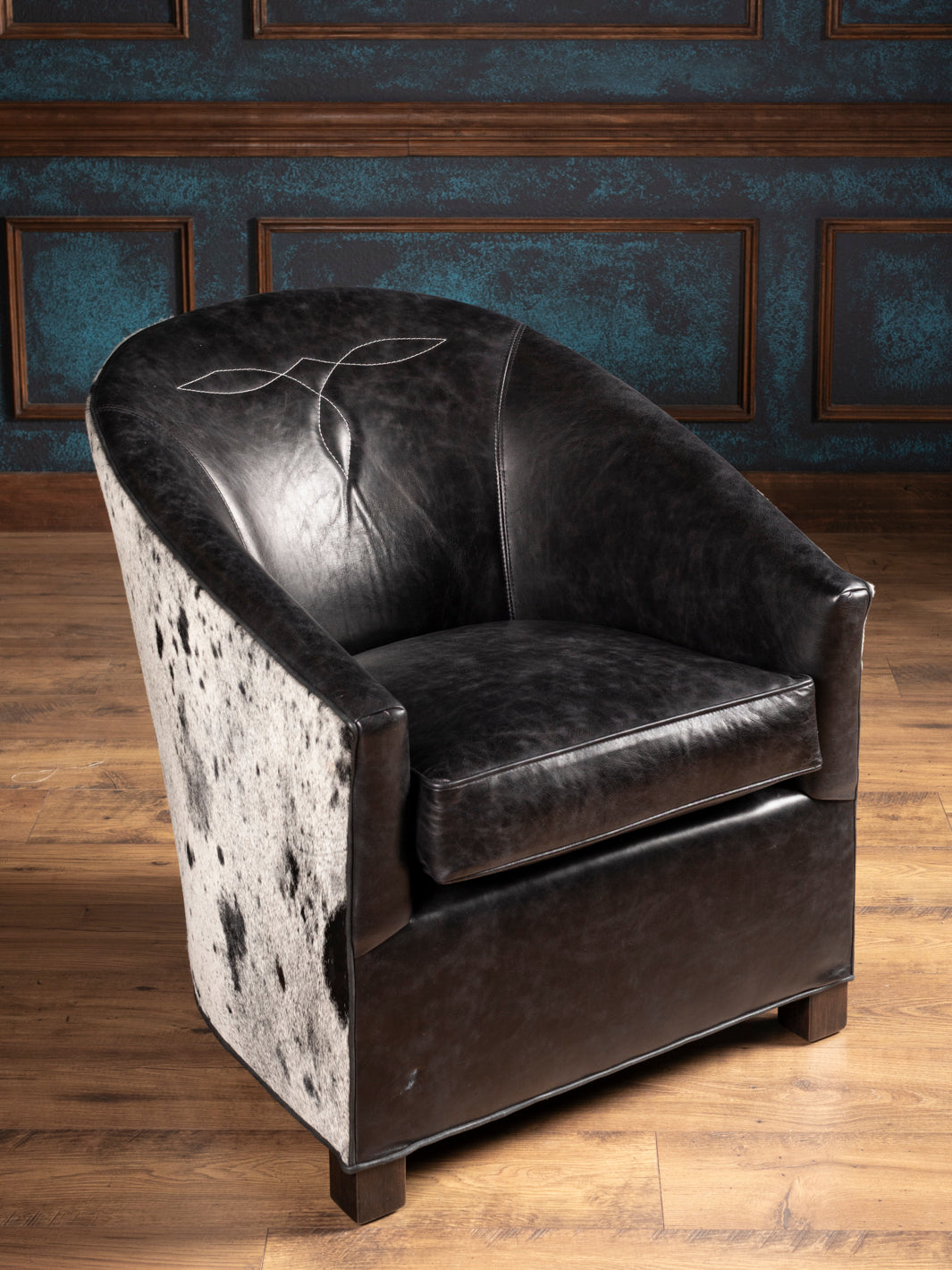 Speckled Blue Leather Accent Chair