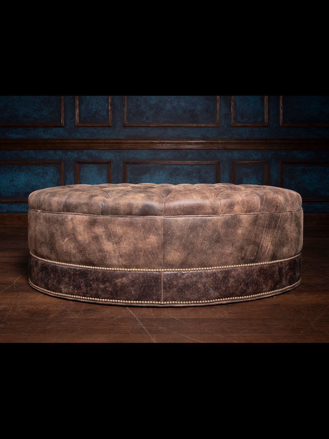 Tufted Prairie Leather Oval Ottoman