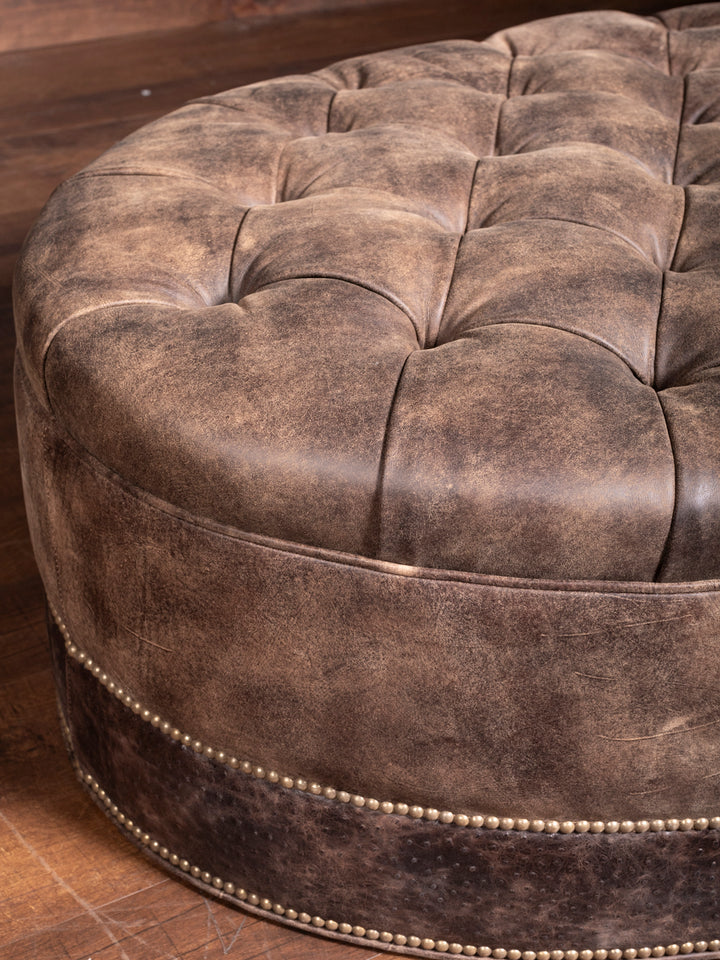 Tufted Prairie Leather Oval Ottoman