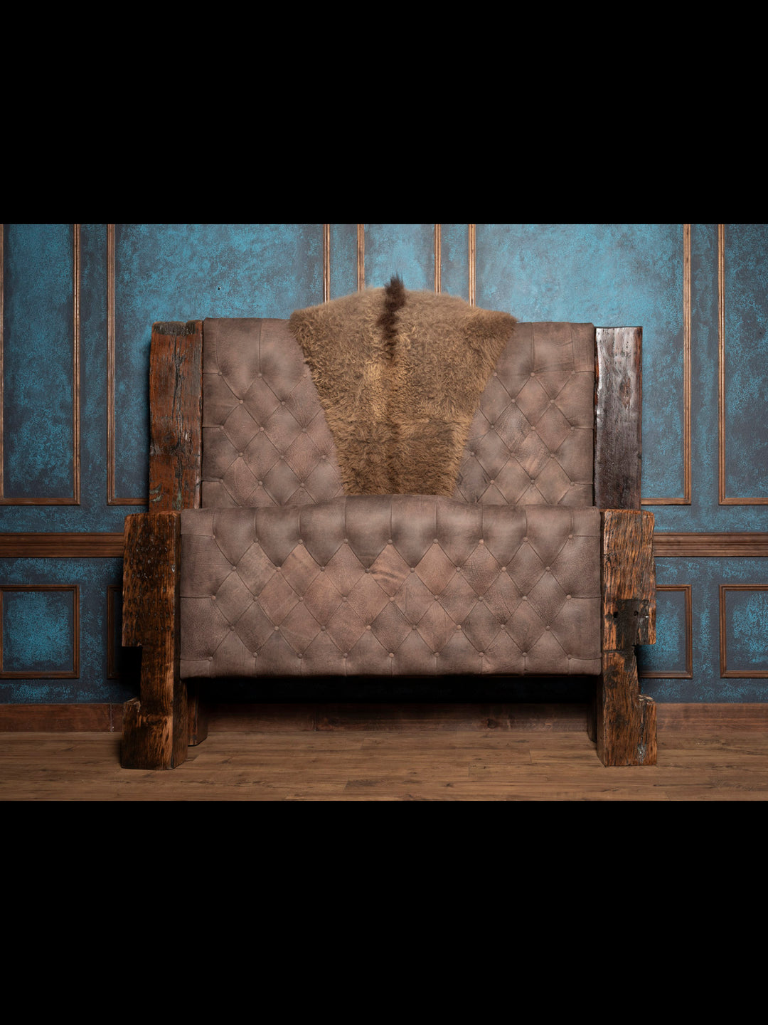 Full angle of tufted headboard and footboard
