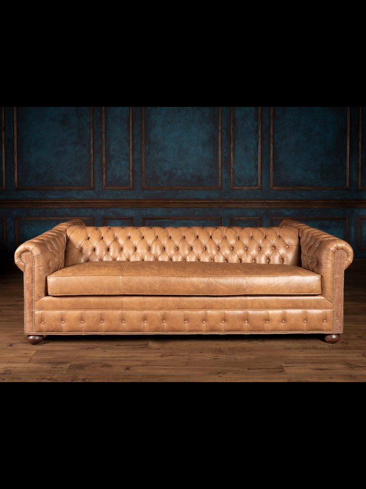 Front view of Tufted Smokey Suede Leather Sofa