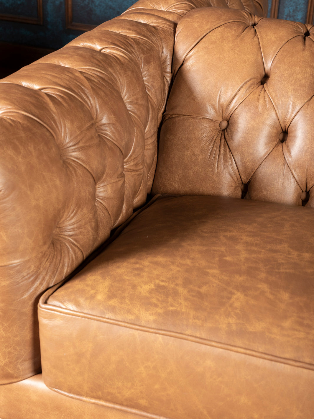 Tufting detail and smooth leather cushion surface