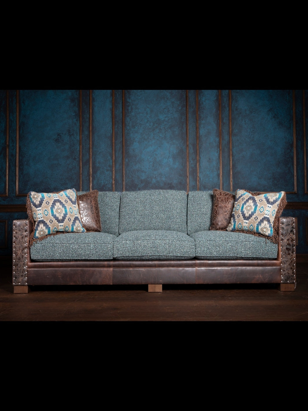 Turquoise Leather & Fabric Montana Sofa – Runyon's Fine Furniture - Thuja Furniture Textured Sofa