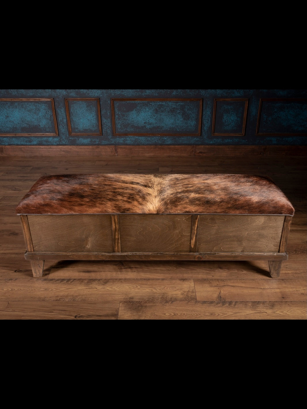 Brown Brindle Cowhide Storage Trunk Bench