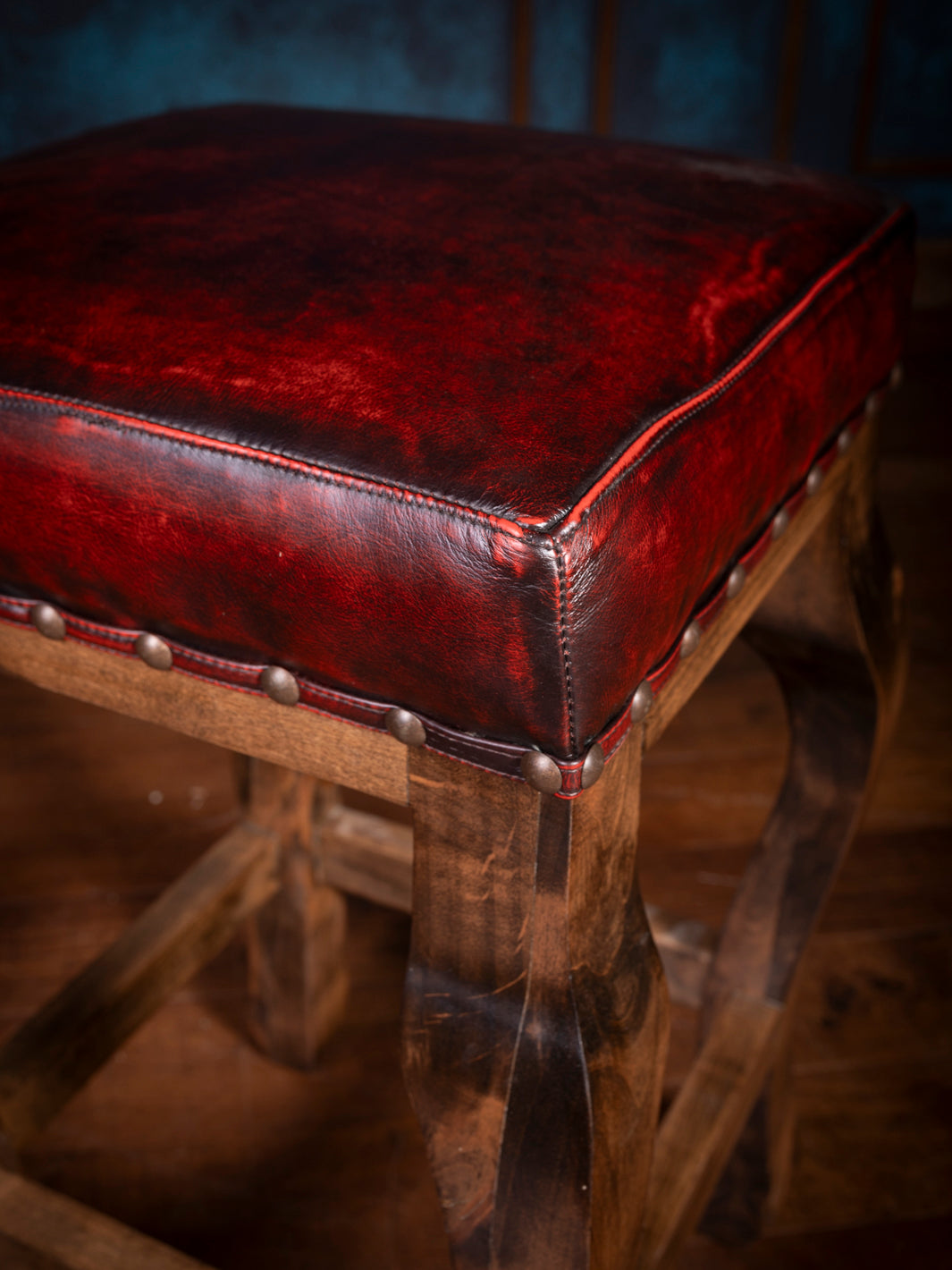 Burnished Santa Fe Leather Saddle Stool