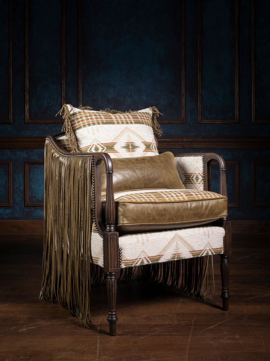 Product image with fabric side cushion and back pillow.
