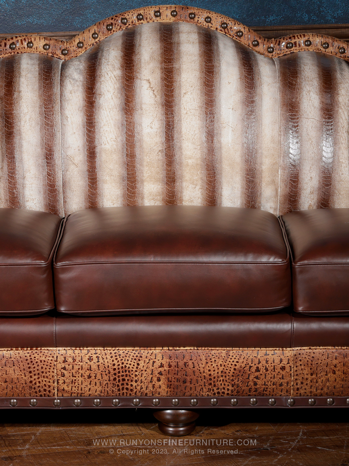 brown leather sofa close up shot