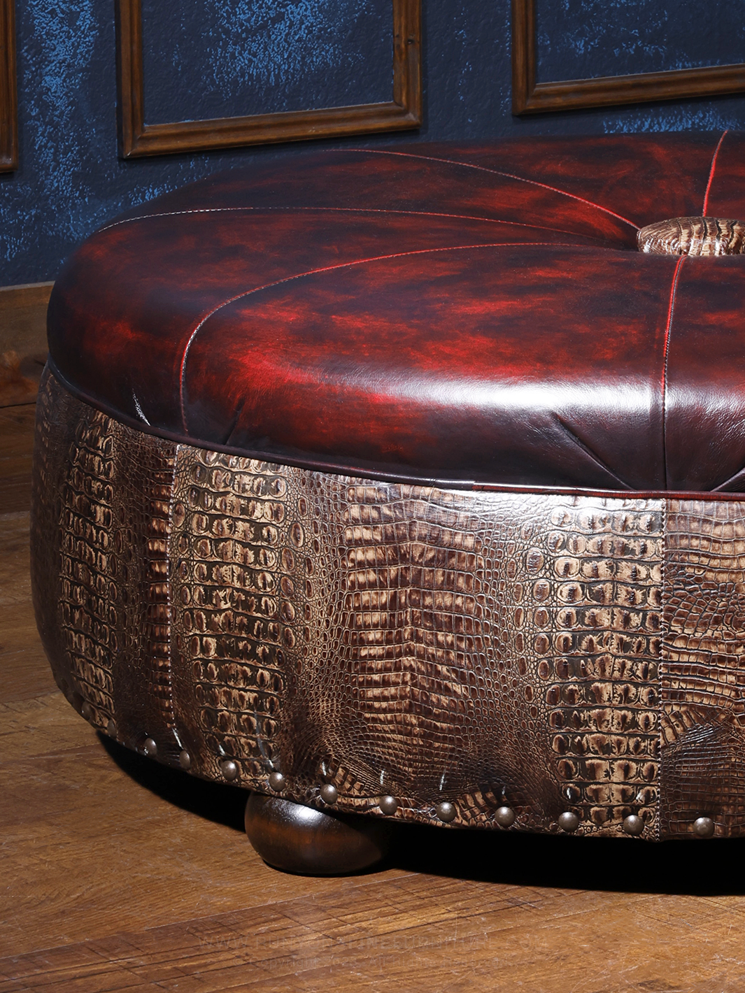 Burnished Hacienda Red Leather Ottoman