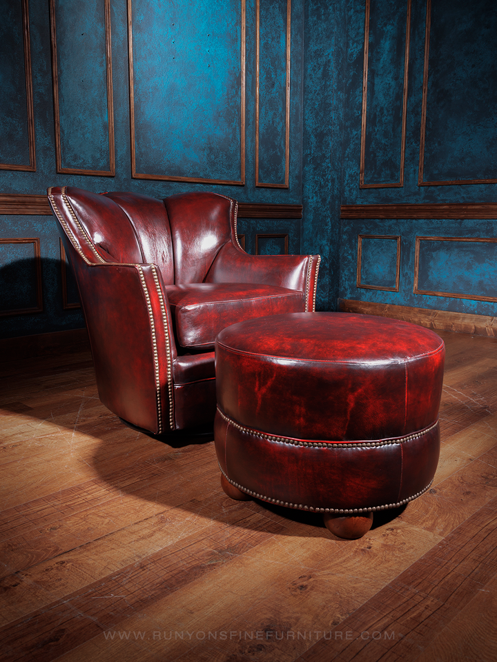 Western Scarlet Leather Swivel Chair
