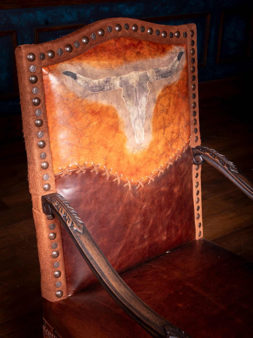 Stitched Longhorn Leather Accent Chair