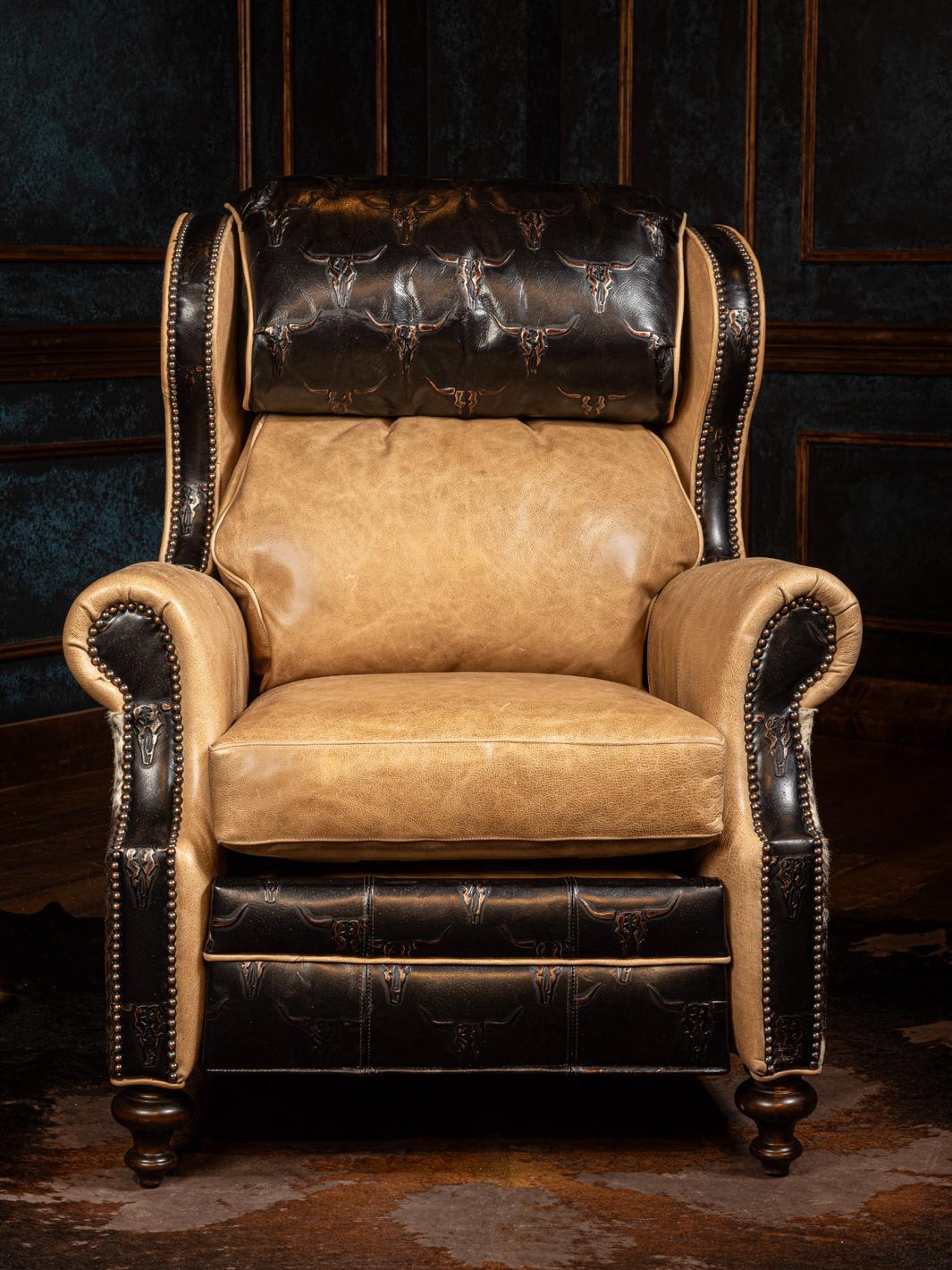 Tan Longhorn Embossed Leather Recliner