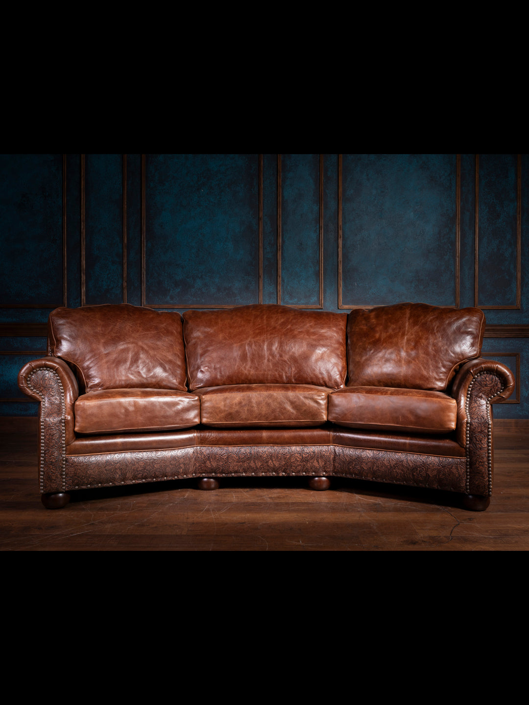 brown leather sofa front