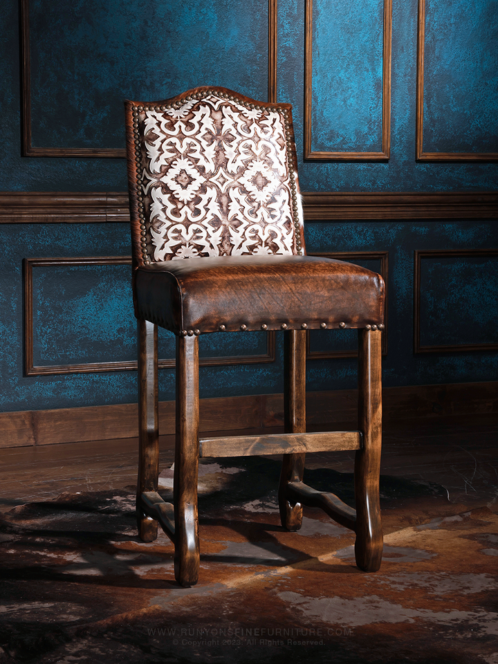 western bar height leather bar stool
