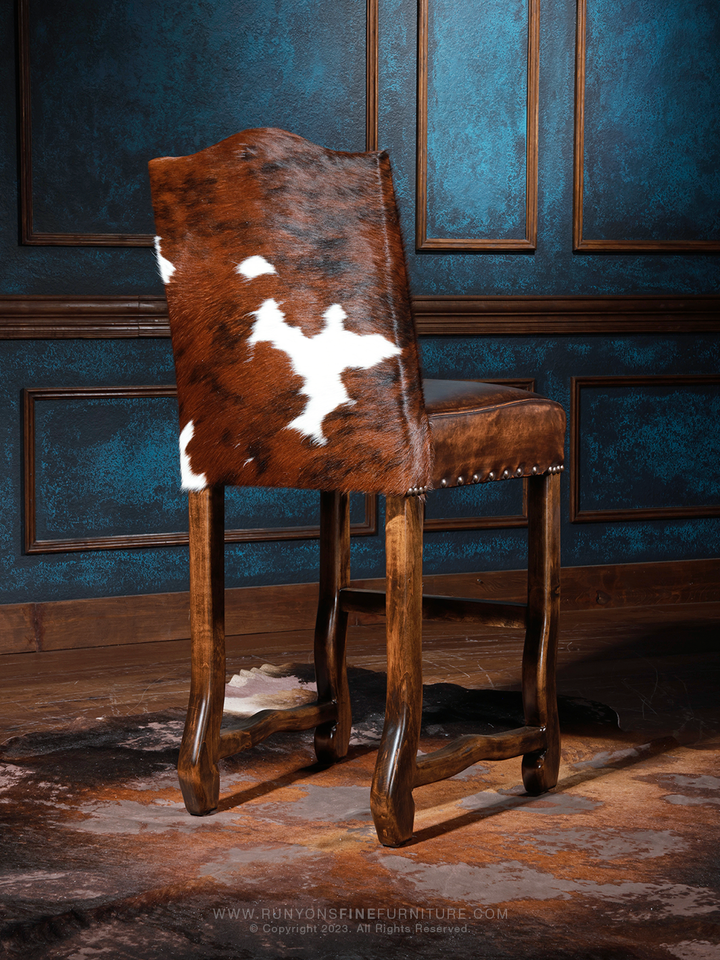 western cowhide and leather bar stool