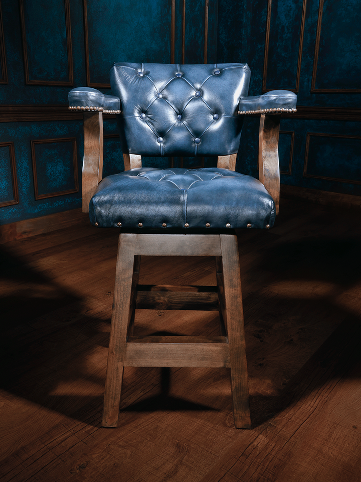 blue western leather barstool