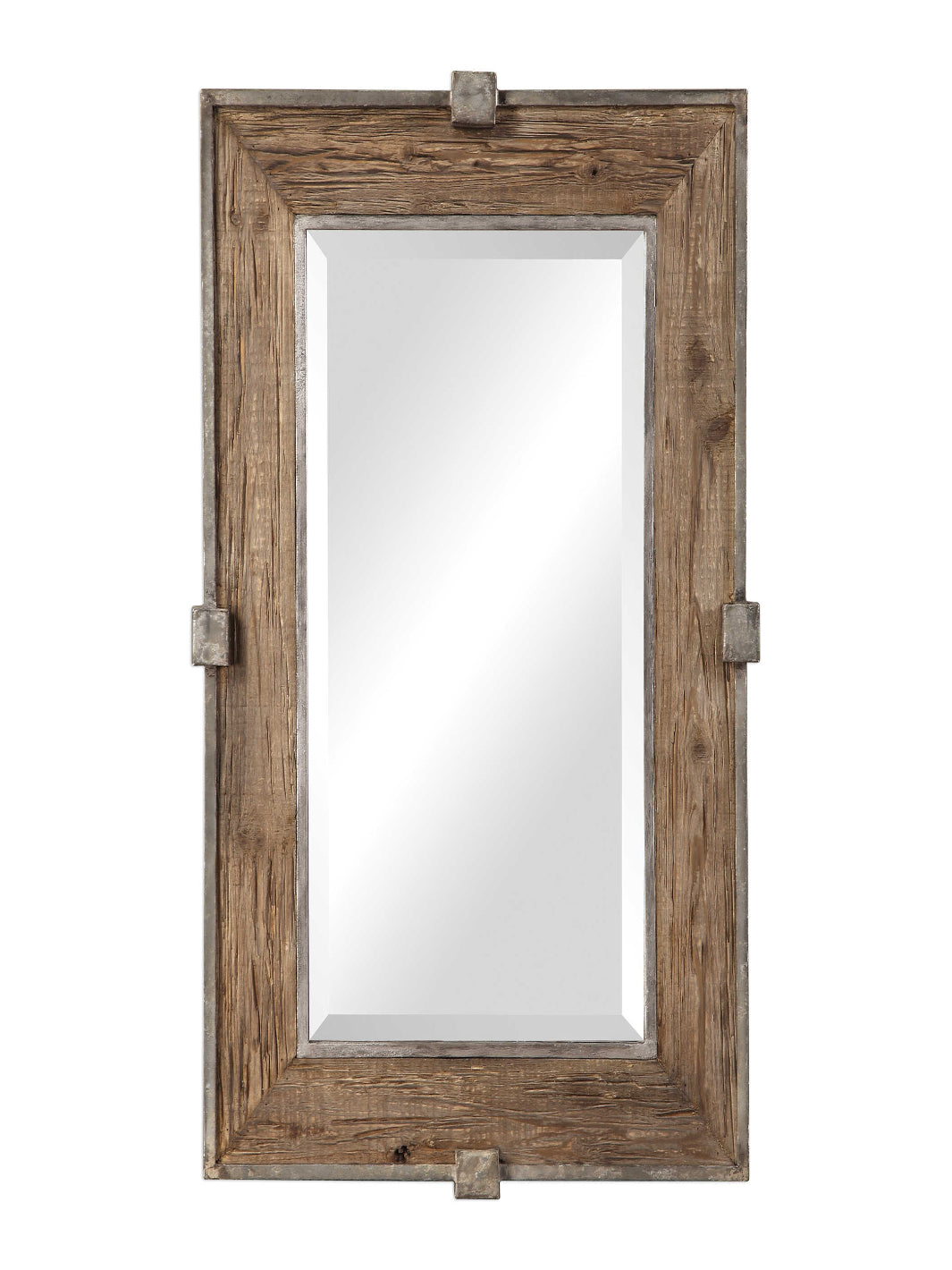 Wooden-framed mirror on a white background