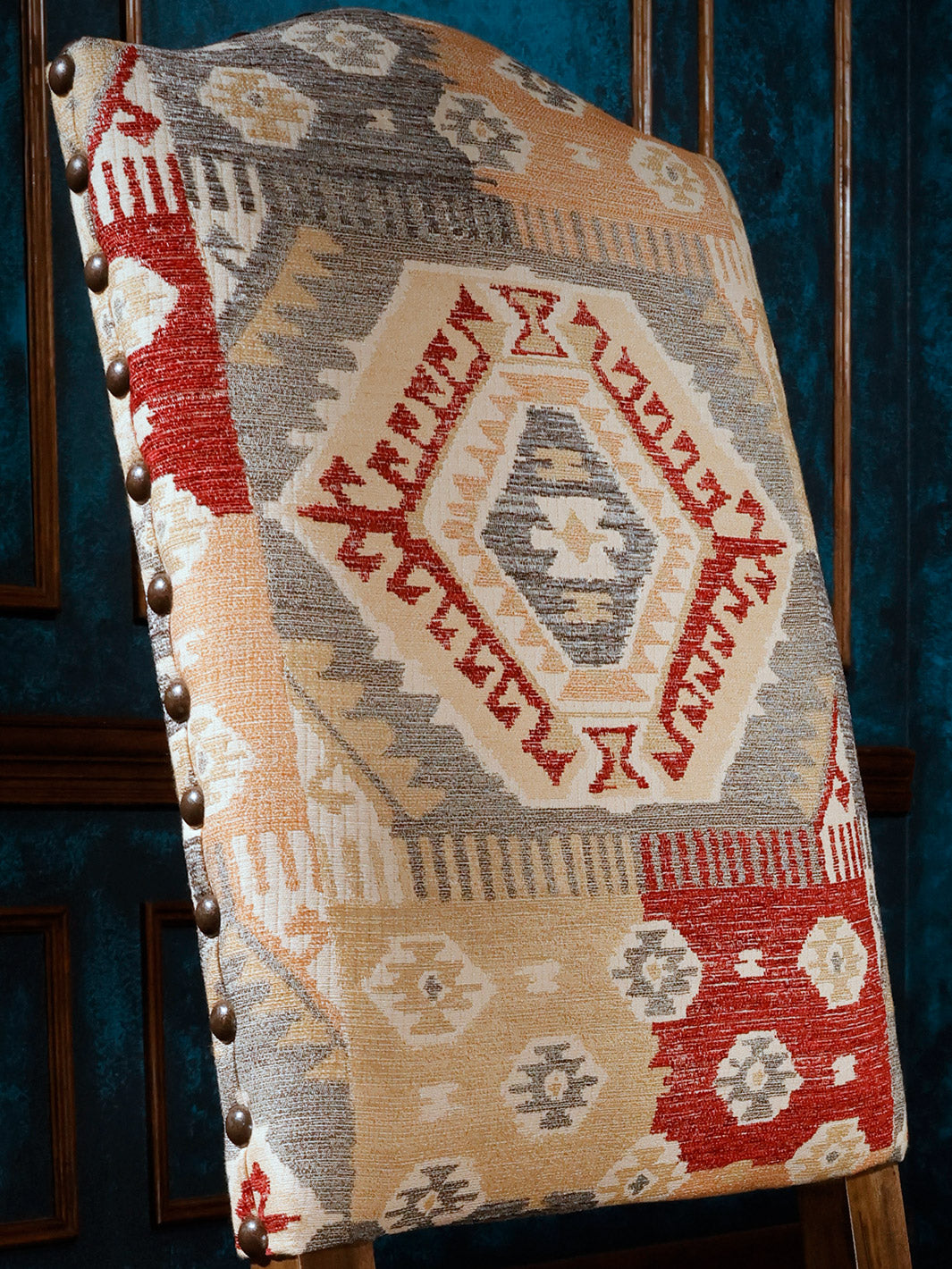 close view of fabric on the front of Alamo southwestern style side chair