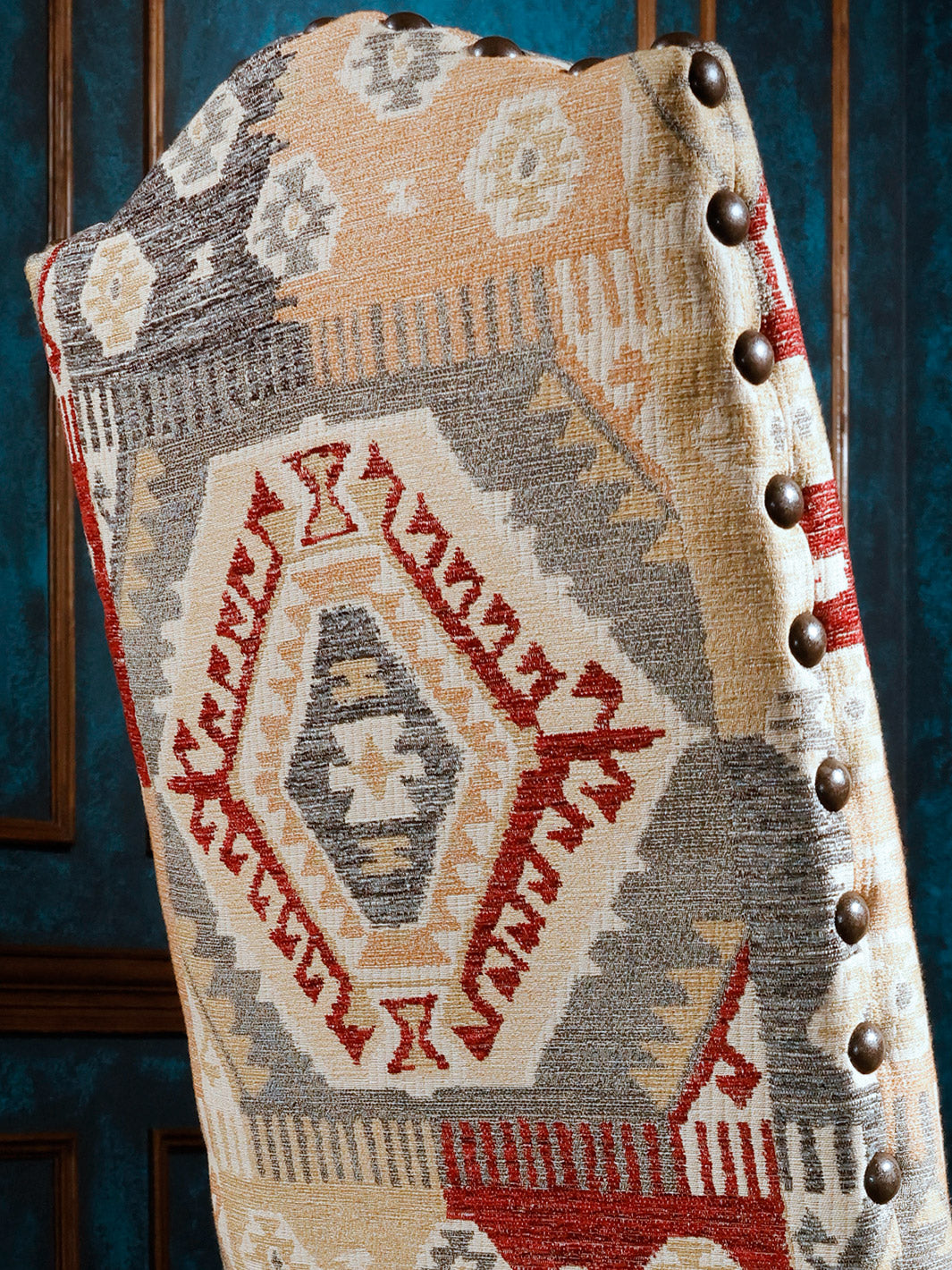 close view of fabric on the back of Alamo southwestern style side chair