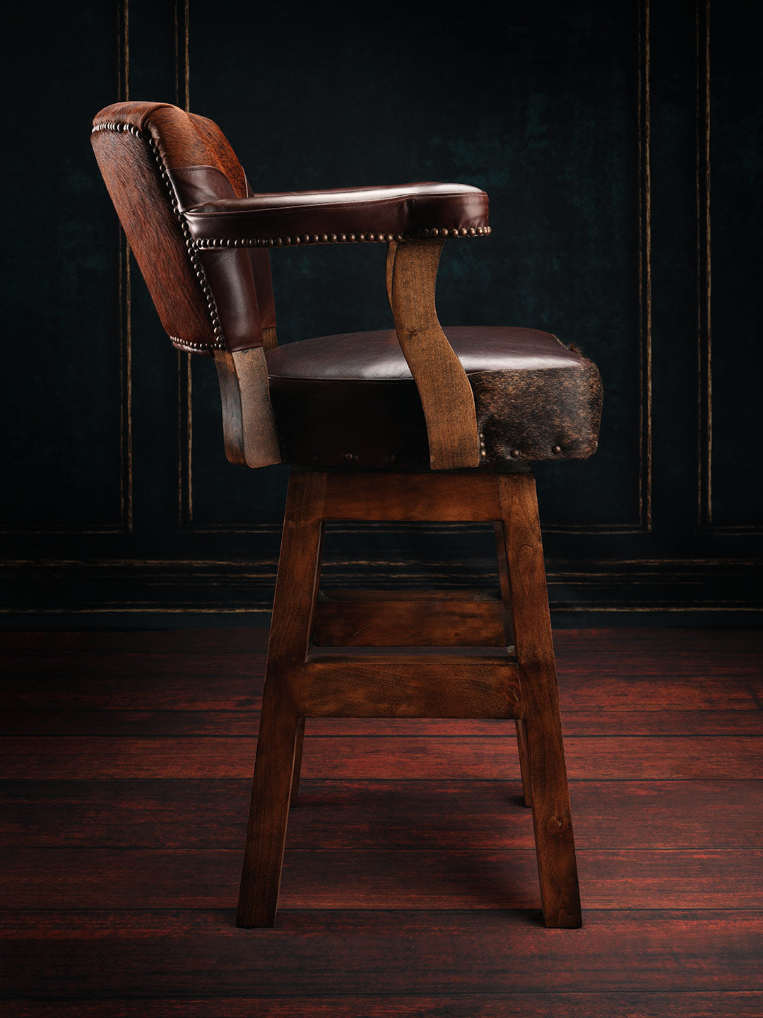 cowhide and leather barstool