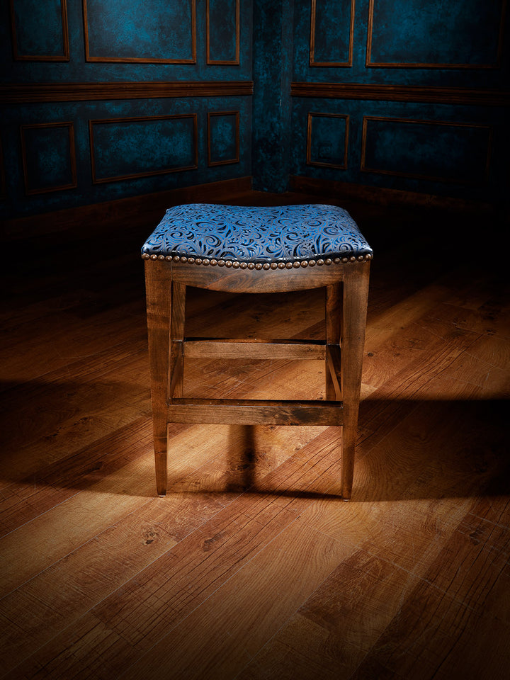 Blue Lagoon Western Leather Saddle Stool