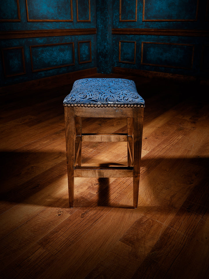 Blue Lagoon Western Leather Saddle Stool