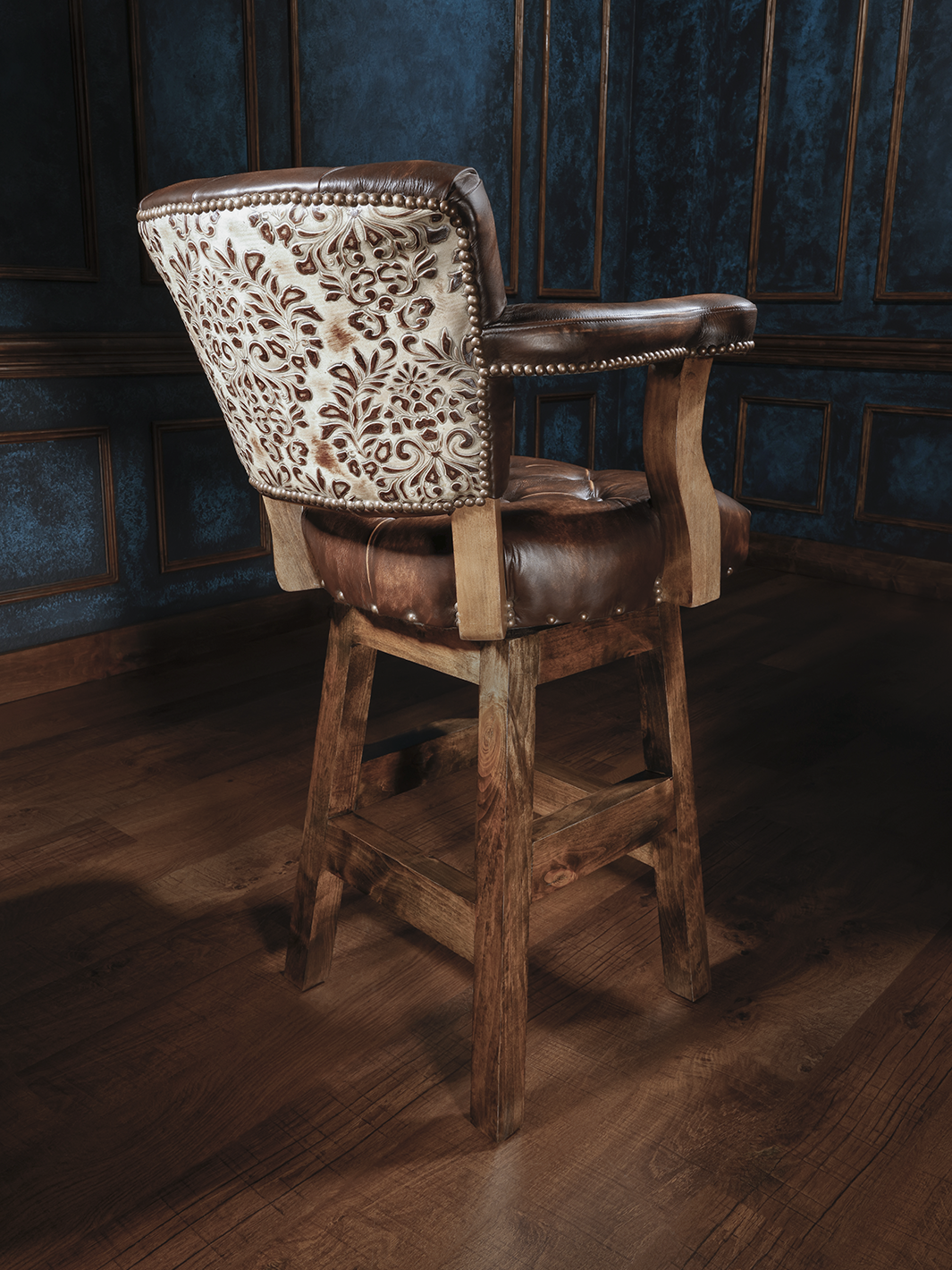 brown tooled leather western bar stool