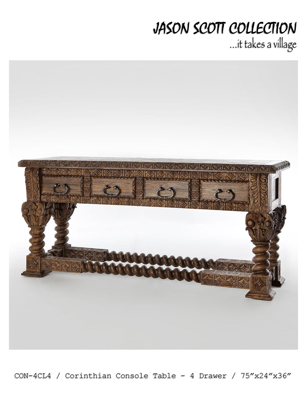 Jason Scott Corinthian Console Table / 4 Drawers