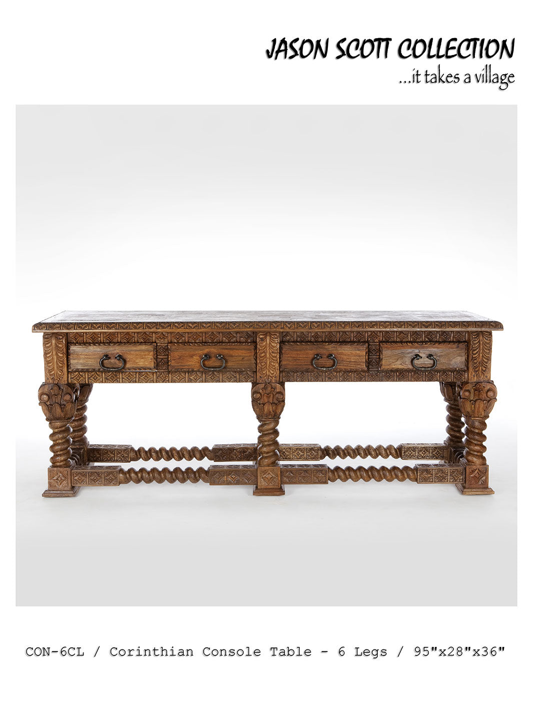 Jason Scott Corinthian Console Table / 6 Legs