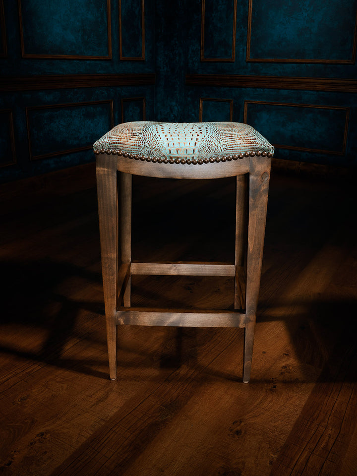 Turquoise Croc Chisum Saddle Stool