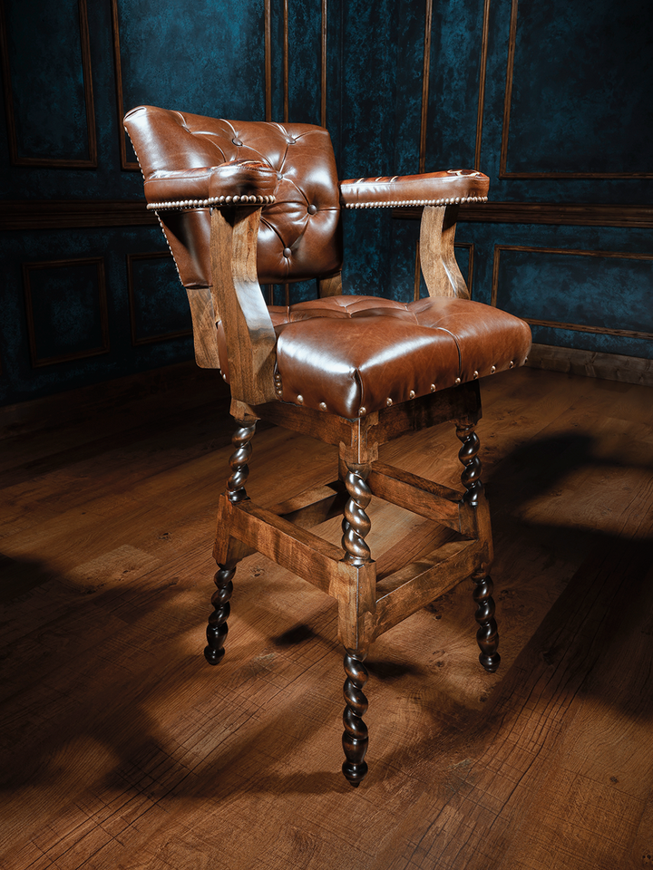 western leather bar stool with cattle brands