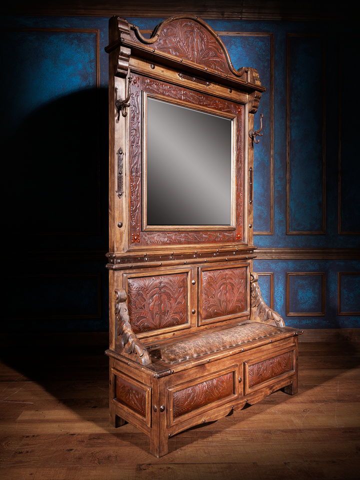 Western Tooled Leather Hall Tree