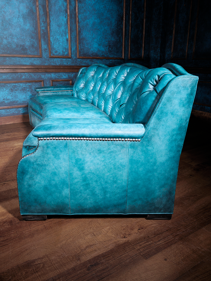 Sky Blue Tufted Leather Sofa