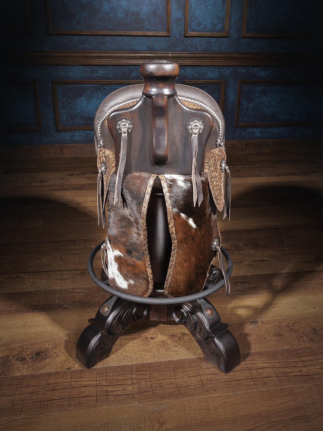 Cowboy Mocha Stud Leather Saddle Bar Stool
