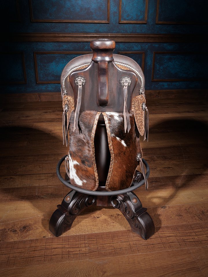 Cowboy Mocha Stud Leather Saddle Bar Stool