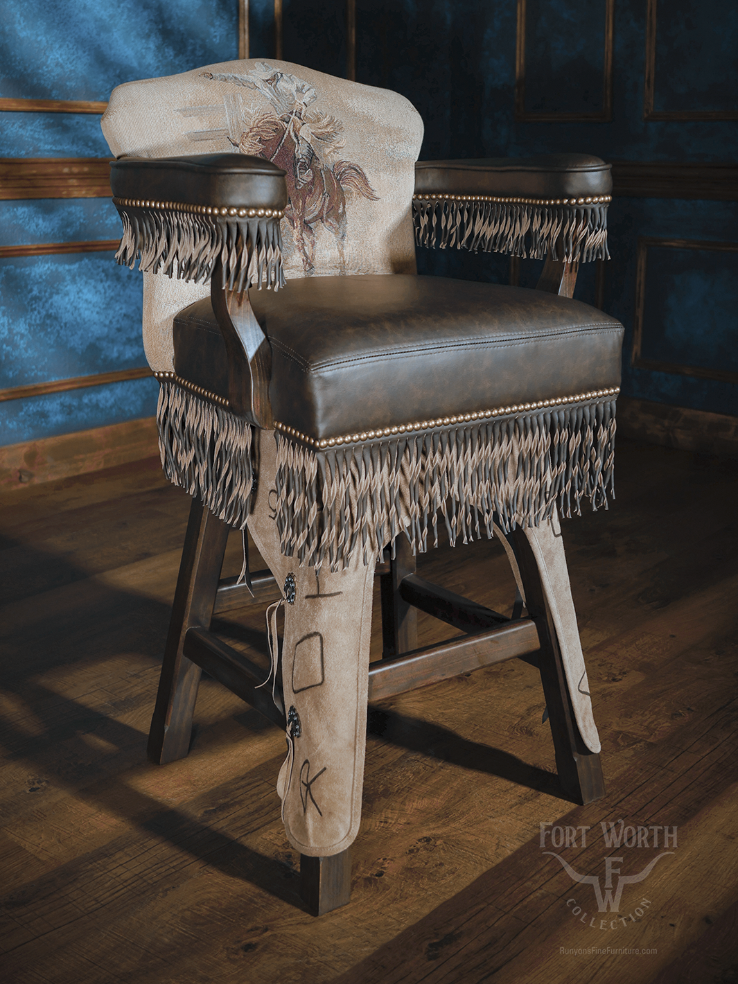 western leather bar stool with bronco