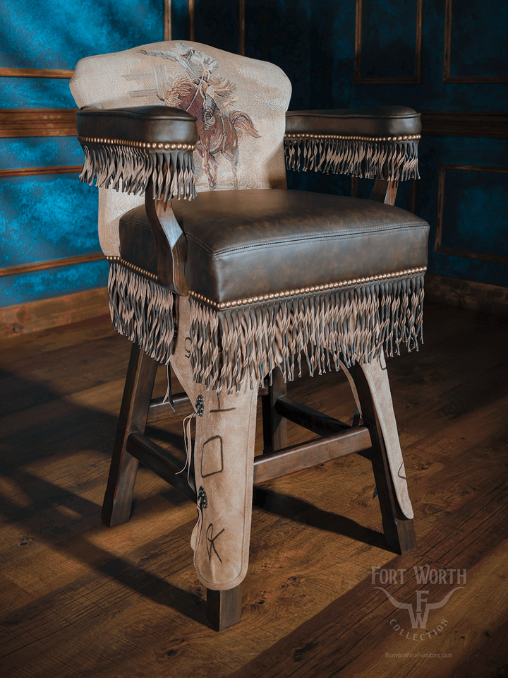 western leather bar stool with bronco