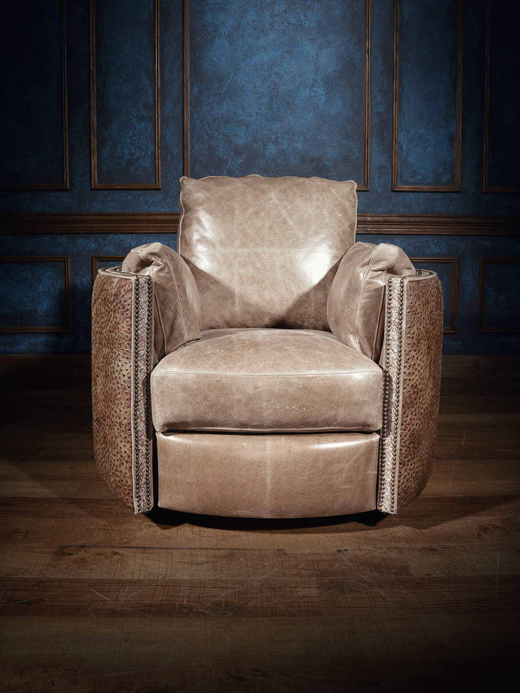 Exotic Ostrich Leather Snug Swivel Recliner