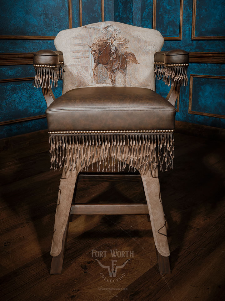 western bar stool with cowboy