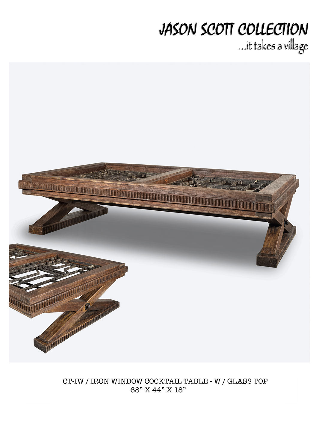 Jason Scott Iron Window Cocktail Table with Glass Top