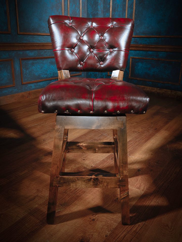 western red armless leather bar stool front view