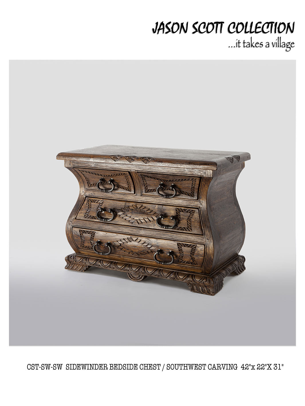 Jason Scott Sidewinder Bedside Chest with Southwest Carving