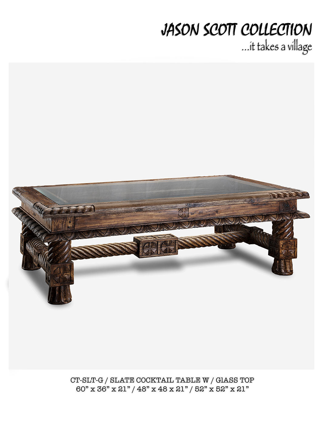 Jason Scott Slate Cocktail Table with Glass Top