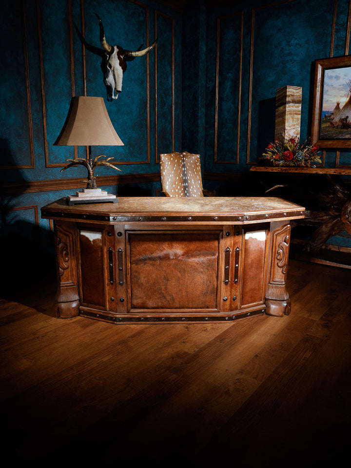 Western Cowhide Panel Desk