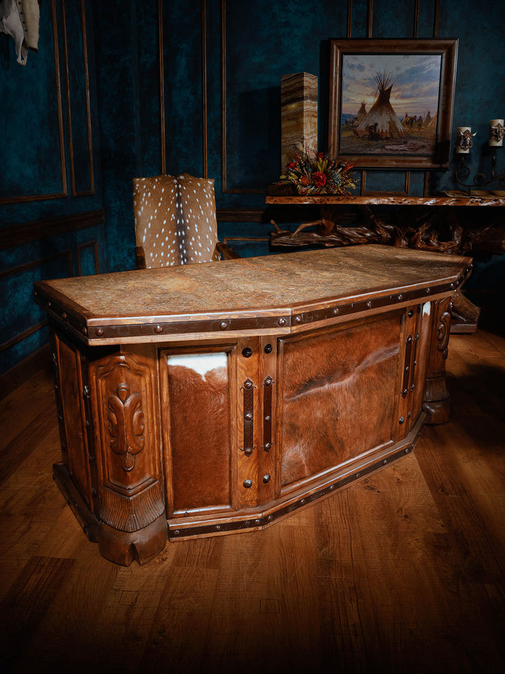 Western Cowhide Panel Desk